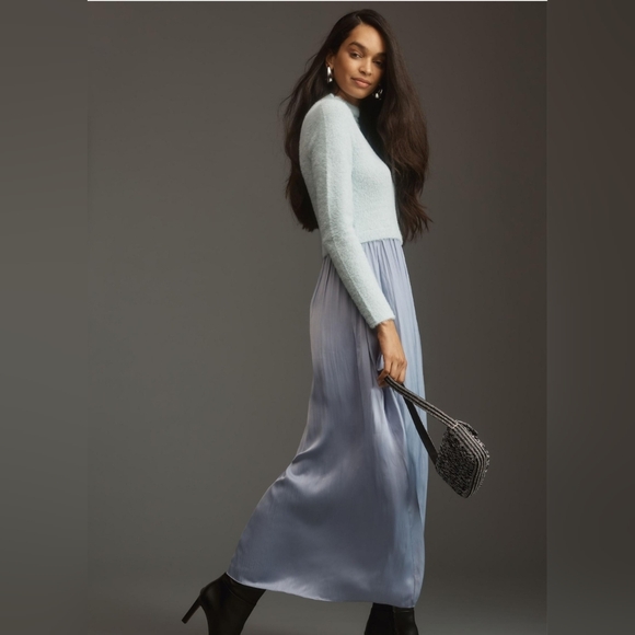 NWT Anthropologie Long Sleeve Thea Eyelash Twofer Sweater Dress in SKYE … - Picture 2 of 9